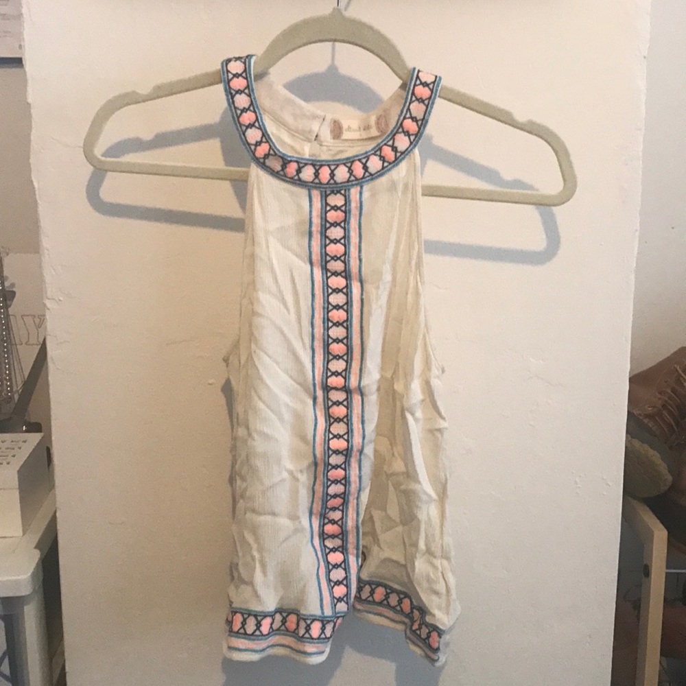 High neck tank top with tribal embroidery